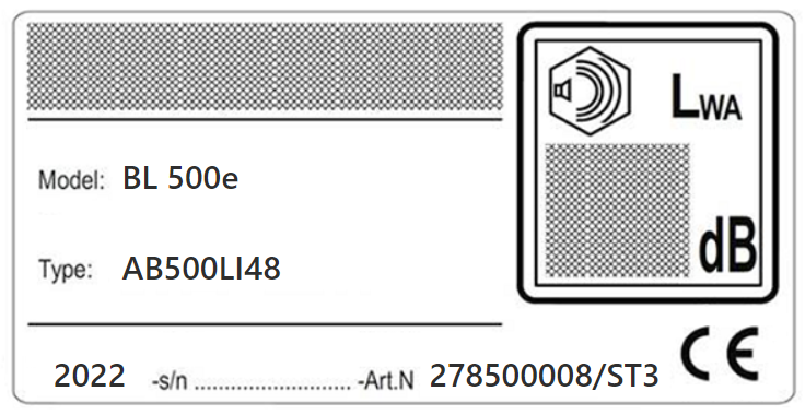 BL 500e tabliczka znamionowa