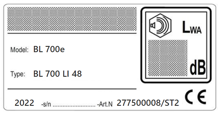 BL 700e tabliczka znamionowa