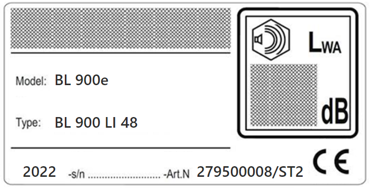 BL 900e tabliczka znamionowa