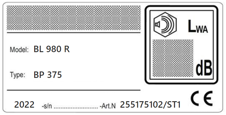 BL 980 R tabliczka znamionowa