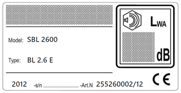 SBL 2600 tabliczka znamionowa