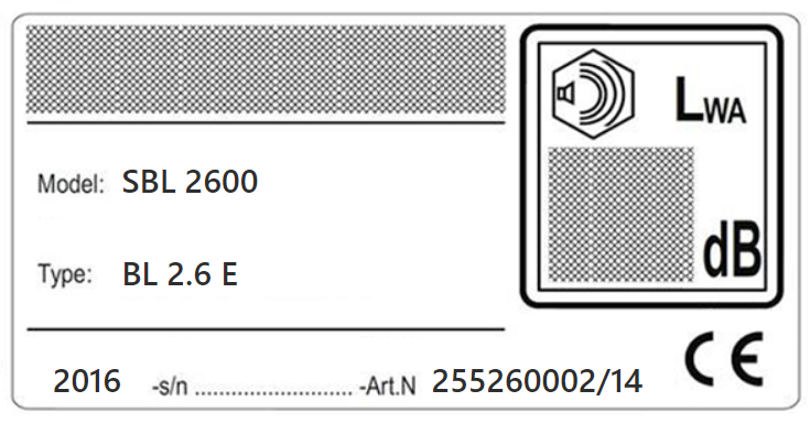 SBL 2600 tabliczka znamionowa