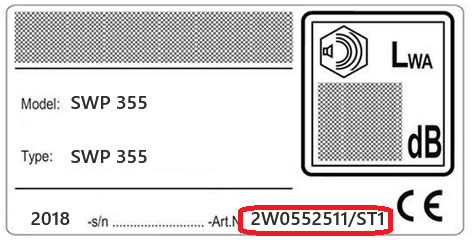 Stiga SWP 355 tabliczka znamionowa