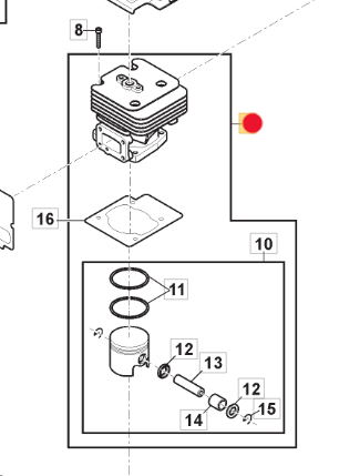 Cylinder z tłokiem dmuchawy Stiga BL980 / SBP375 (118804507/1)