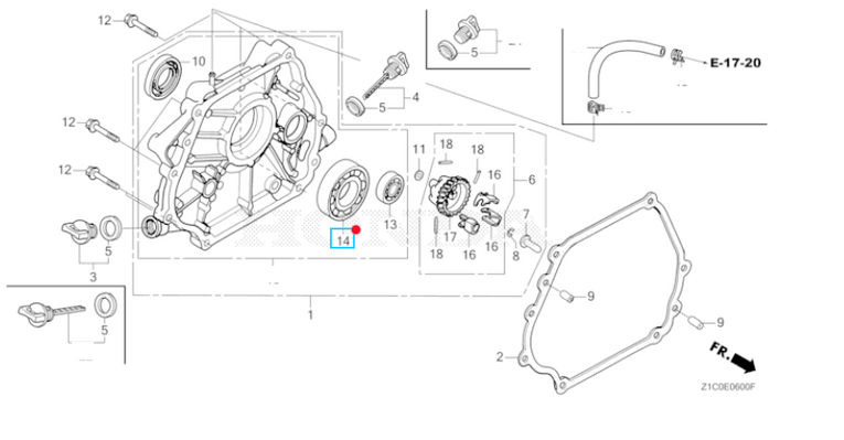 Oryginalne łożysko skrzyni Honda GX 390 / GCV 530 (96100-6207000)