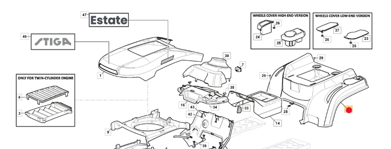 Pokrywa / obudowa z błotnikami do traktorków Stiga Estate 384 / 598 / 798
