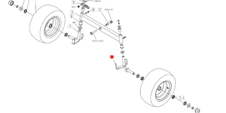 Oryginalna zwrotnica prawa koła traktorka Oleo-Mac 86R / 92R / 102R (TS000022R)