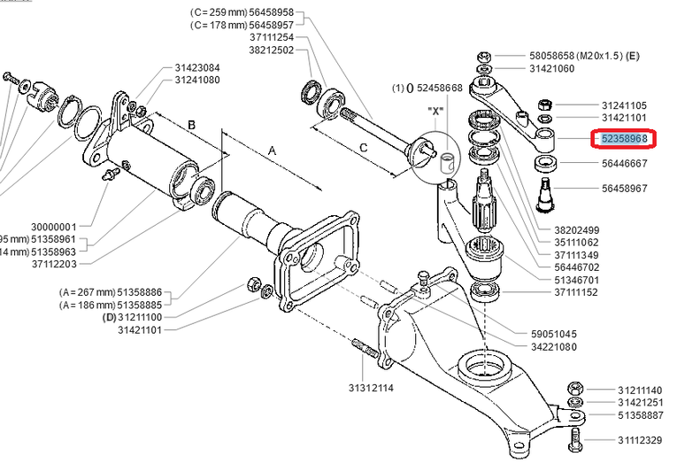 Ramię przekładni kosiarki listwowej Pasquali (52358968N)