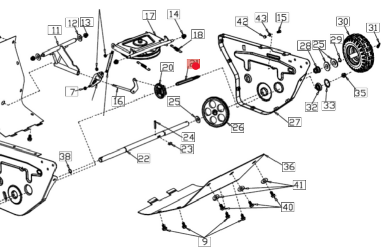 Wałek koła ciernego jazdy zamiatarki OM-Line PKM100 (OB-SPAS1092000000)
