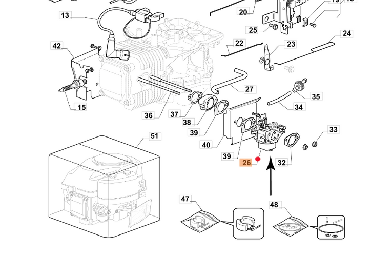 Gaźnik silnika Emak traktorków Oleo-Mac OM 84 / 98 (G118551515E0)