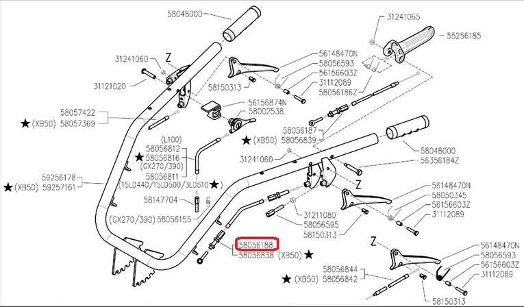 Linka sprzęgła ciągnika jednoosiowego Pasquali XB 40 (58056188) 