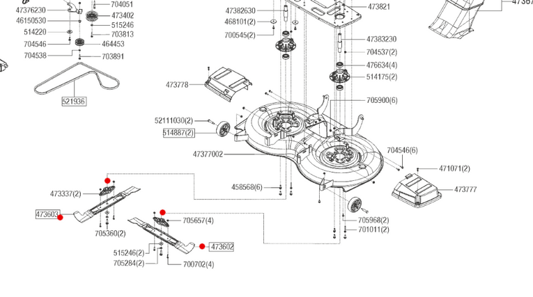 Oryginalne noże z uchwytami traktorka AL-KO T20 / T23 / T24 - 125 cm