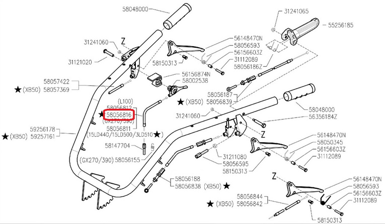 Linka gazu ciągnika Pasquali XB 40/ XB 50 silnik Honda GX 390 (58056816)