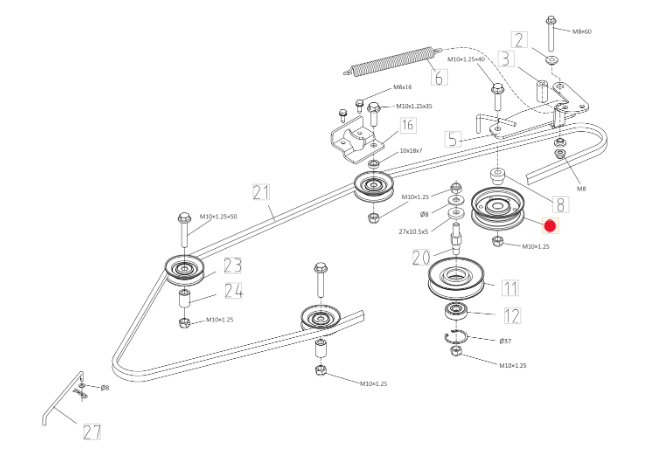 Oryginalne koło pasowe napinacza jazdy traktorka Oleo-Mac 86R / 92R / 102R (TS000007R)