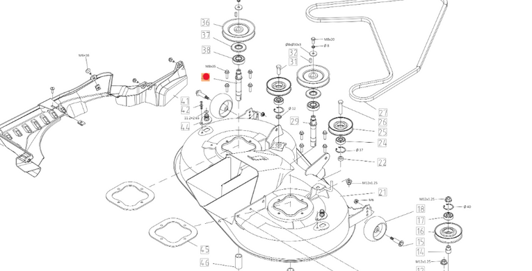 Oryginalny wałek lewy noża agregatu traktorka Oleo-Mac 86R / 92R / 102R (TS000087R)
