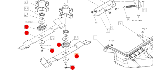 Oryginalny zestaw serwisowy noży traktorka Oleo-Mac OM 86R