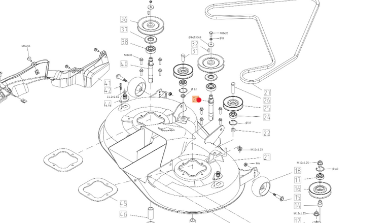 Oryginalny wałek prawy noża agregatu traktorka Oleo-Mac 86R / 92R / 102R (TS000080R)