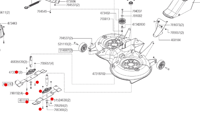 Oryginalne noże z uchwytami  i śruby traktorka AL-KO T13 - T16 - 92 / 95 cm