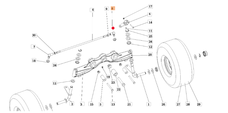 Oryginalny lewy przegub kulowy drążka poprzecznego traktorka Oleo-Mac OM 106 / OM 124 (SGN442073019)