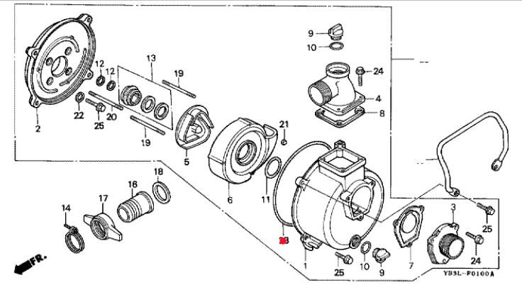Oryginalny o-ring obudowy wirnika pompy Honda WB20 (91351-YB3-003)