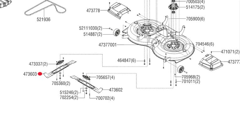 Oryginalny nóż prawy traktorka AL-KO T23 / 125 cm (473603)