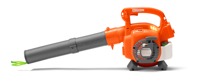 Zabawka dmuchawa Husqvarna 125 B wydaje dźwięk i dmucha powietrzem