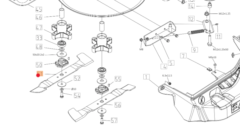 Oryginalny nóż lewy traktorka Oleo-Mac OM 92R (TS000106R)