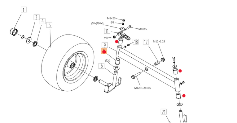 Oryginalna tuleja belki przedniej traktorka Oleo-Mac 86R / 92R / 102R (TS000020R)