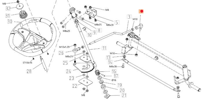 Oryginalne złącze kulowe układu kierowniczego traktorka Oleo-Mac 86R / 92R / 102R (TS000267R)