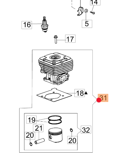 Oryginalny cylinder z tłokiem wykaszarki Oleo-Mac Sparta 441 (61330227)