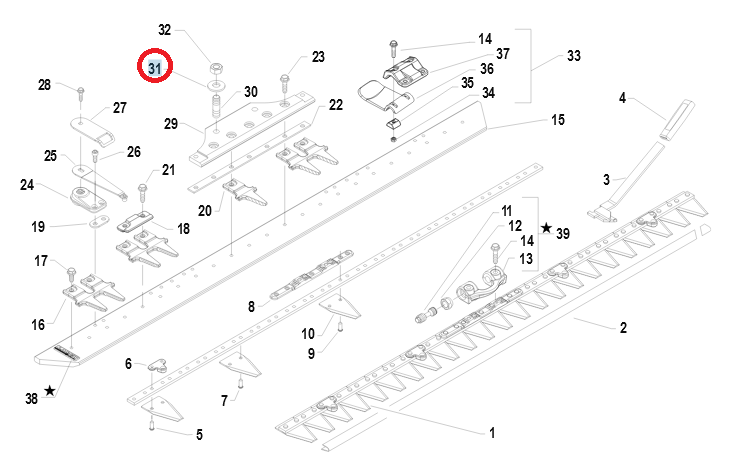 Podkładka kosiarki listwowej 35x15x3,5 mm (31421251)