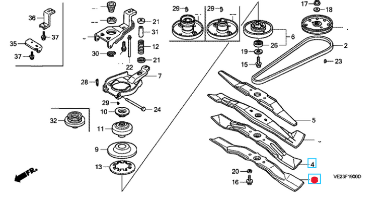 Oryginalny nóż kosiarki Honda HRB215 / HRS216 (72511-VE1-020)