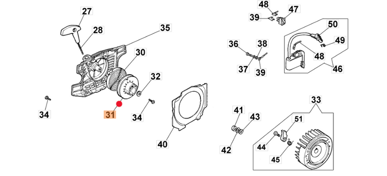 Oryginalne koło linowe rozrusznika pilarki Oleo-Mac 942, 951 (094500023R)