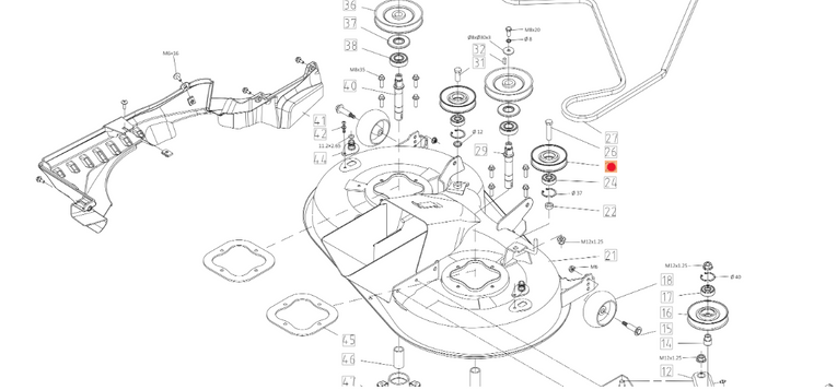Oryginalne koło pasowe noży / jazdy traktorka Oleo-Mac 86R / 92R / 102R (TS000006R)