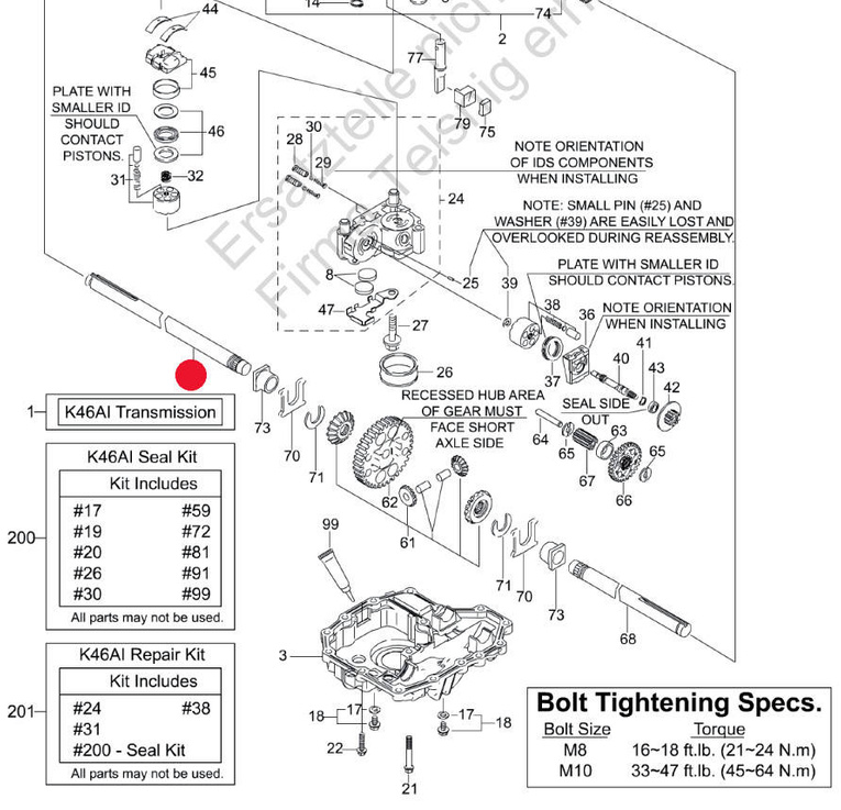 Oś przekładni hydrostatycznej Tuff Torq K46 - dłuższa