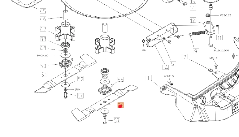 Oryginalny nóż prawy traktorka Oleo-Mac OM 92R (TS000107R)