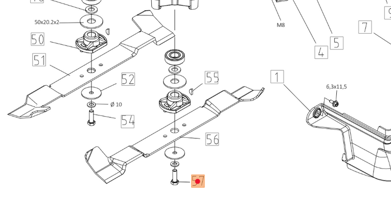 Oryginalna śruba z lewym gwintem noża agregatu traktorka Oleo-Mac 86R / 92R / 102R (TS000408R)