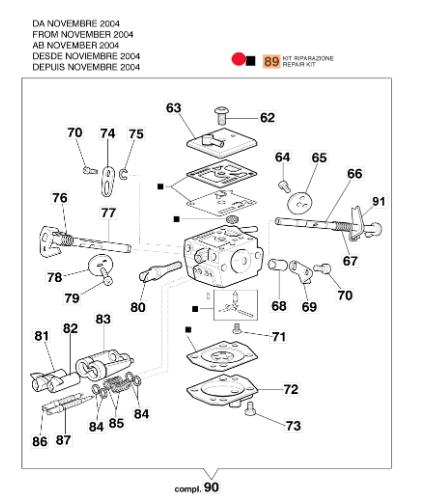 Zestaw naprawczy gaźnika Walbro HDA-205 pilarki Oleo-Mac 947 / 952 (2318868)