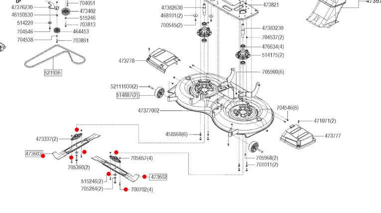 Oryginalne noże z uchwytami i śruby traktorka AL-KO T20 / T23 / T24 - 125 cm