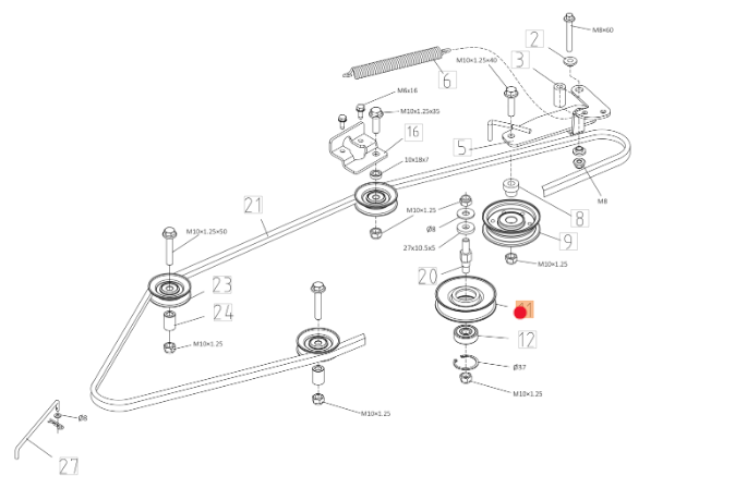 Oryginalne koło pasowe noży / jazdy traktorka Oleo-Mac 86R / 92R / 102R (TS000006R)