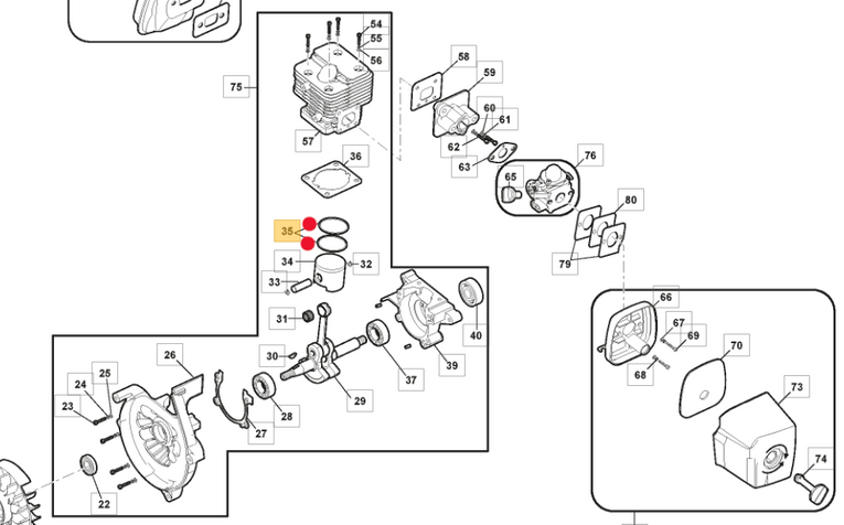 Oryginalny pierścień tłoka dmuchawy Stiga SBL 327 / BL 530 (118803072/0)