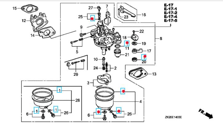 Oryginalny zestaw uszczelek gaźnika silnika Honda GX270 GX340 GX390 (16010-ZE2-812)