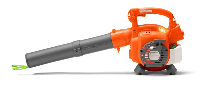 Zabawka dmuchawa Husqvarna 125 B wydaje dźwięk i dmucha powietrzem