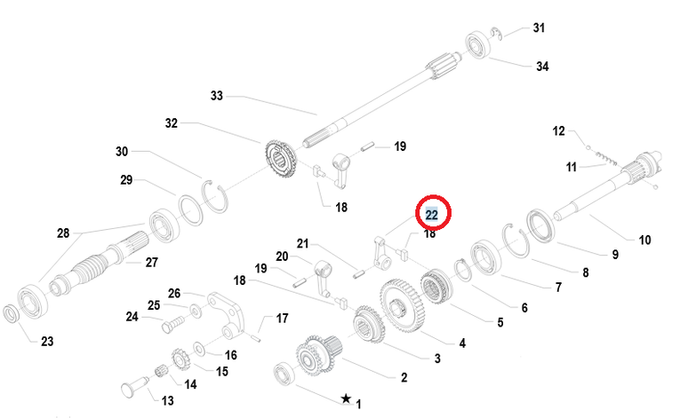 Dźwignia wałka WOM ciągnika jednoosiowego Pasquali (52456390)