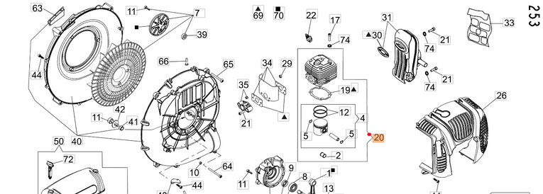 Kompletny cylinder dmuchawy / opryskiwacza Oleo-Mac 900 (CFI0G31000)