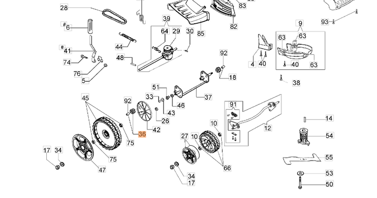 Zębatka napędu prawa i lewa + kliny kosiarki Oleo-Mac GV / GMC