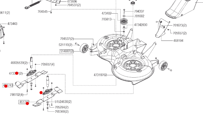 Oryginalne noże z uchwytami traktorka AL-KO T13 / T15 / T16 - 92 / 95 cm