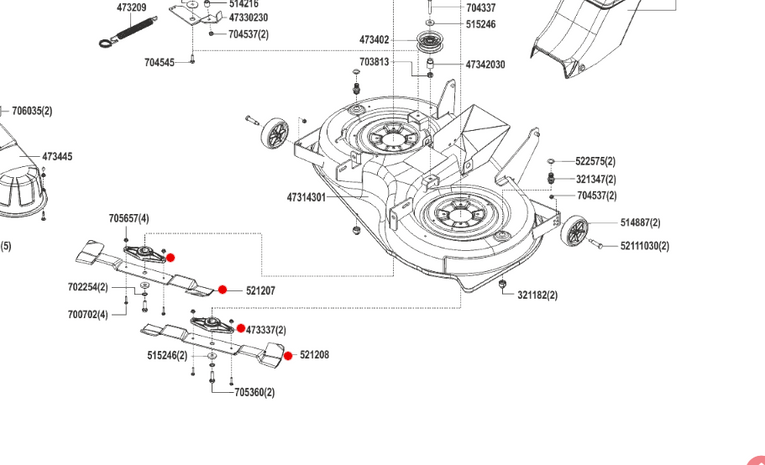 Oryginalne noże z uchwytami traktorka AL-KO T15 / T16 / T18 - 102 cm