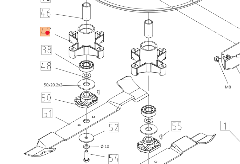Oryginalna obudowa wałka noża agregatu traktorka Oleo-Mac 86R / 92R / 102R (TS000093R)