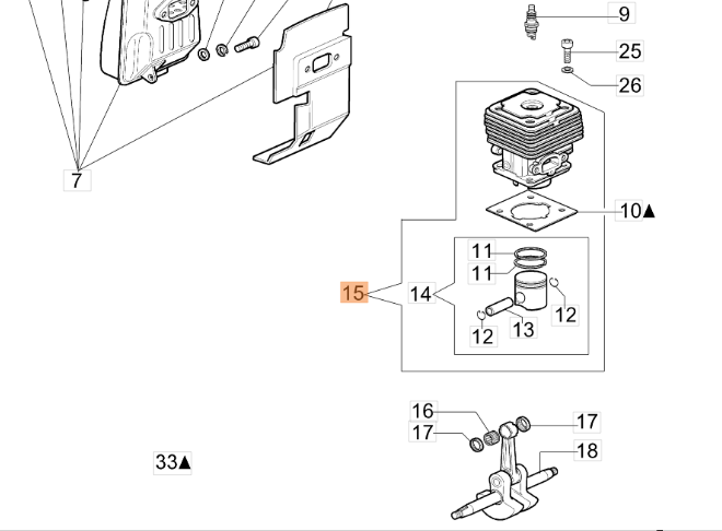 Oryginalny kompletny cylinder z tłokiem wykaszarek Oleo-Mac Sparta 440 441